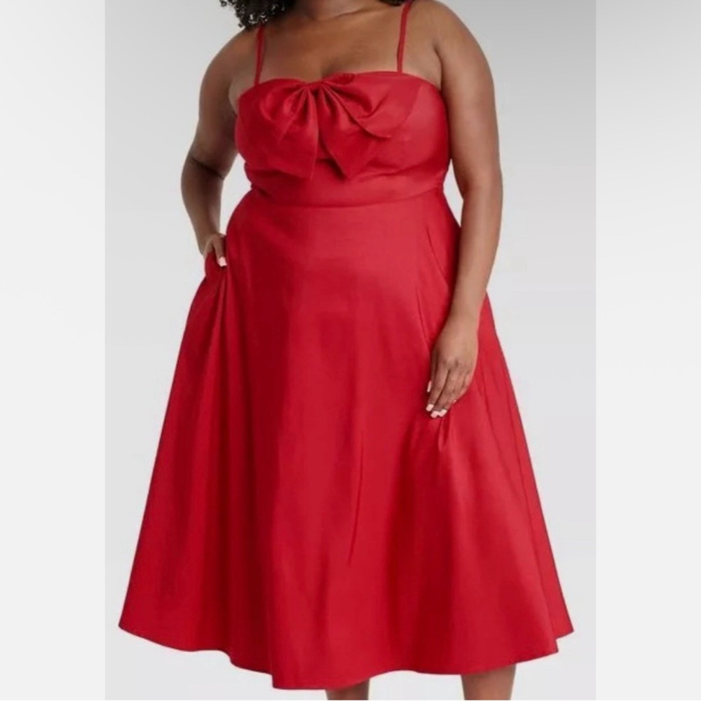 A New Day Red Spaghetti Strap A-Line Midi Dress